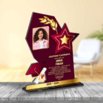 Kişiye Özel Ahşap Resimli Yazılı Mezun Plaketi Yıldız Model