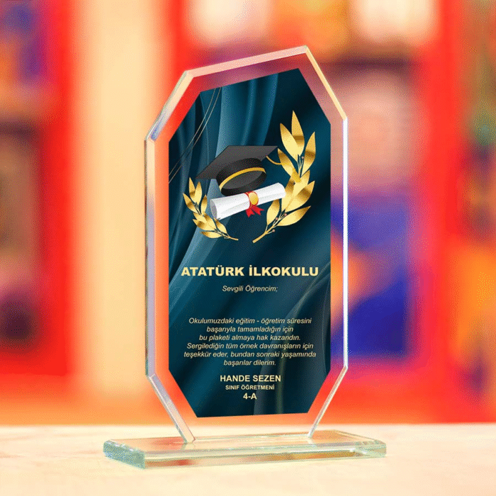 Kişiye Özel Mezuniyet Temalı Kristal Plaket