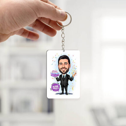 Yaş Günü Kutlayan Erkek Karikatürlü Anahtarlık