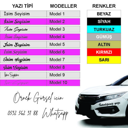 Kişiye Özel Araç Sticker