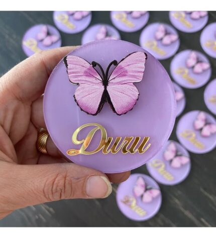 Pleksi Lila Kelebekli Magnet