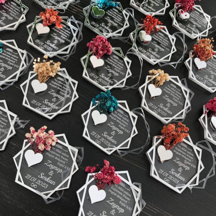 Kına Nişan Düğün Hediyelik Magnet 20 Adet Çiçekli Gümüş Çerçeve