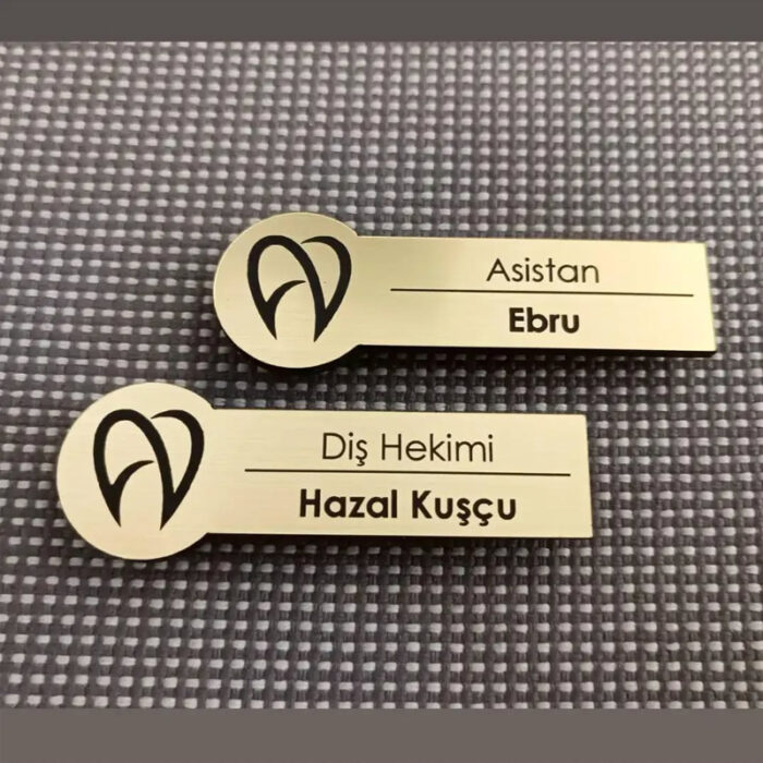 Diş Hekimi Personel Yaka İsimliği Altın Aynalı Model