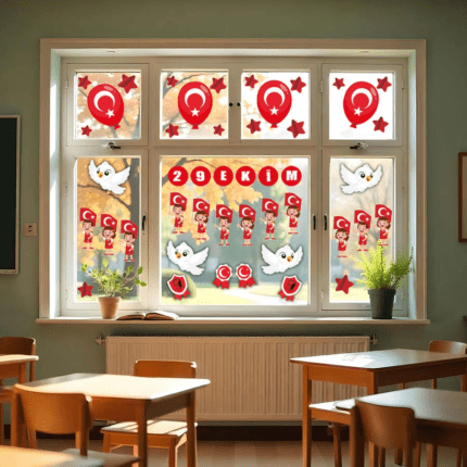 Cumhuriyet Bayramı Cam Süsü Folyo Sudan Etkilenmez Yapışkanlı