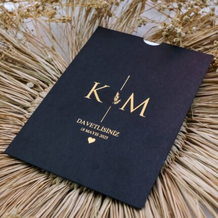 Siyah yaldız baskılı davetiye