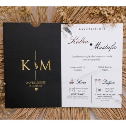 Siyah yaldız baskılı davetiye