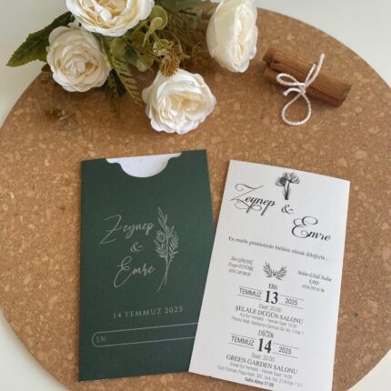 Koyu yeşil zeytin dalı davetiye