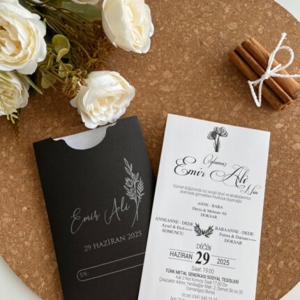Siyah Zarflı Lüks Sünnet Davetiyesi - Modern Tasarım & Hızlı Teslimat