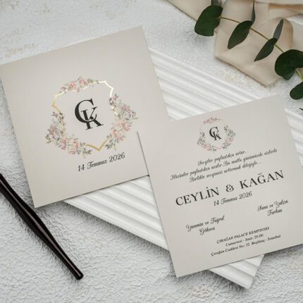 Erdem Davetiye 9289 - Zarif Tasarım Özgün Düğün Davetiyesi