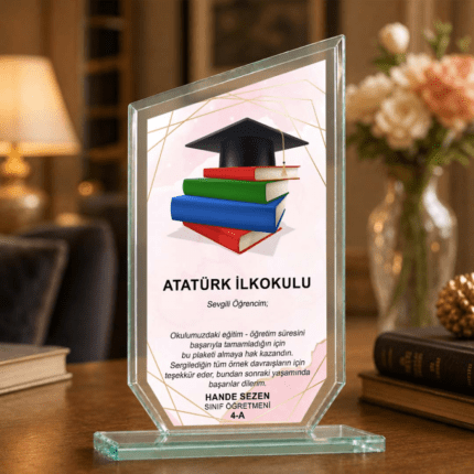 Kişiye Özel Asimetrik Kristal Mezuniyet Plaketi